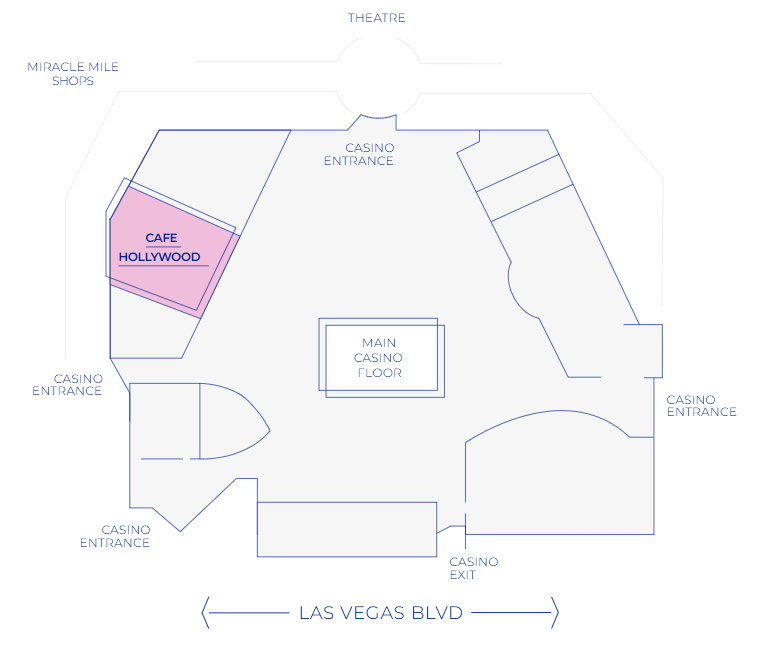 A floorplan of Cafe Hollywood